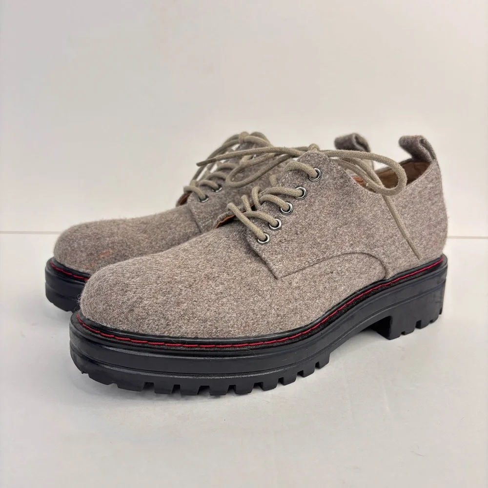 AEROSOLES Francesina Gray Wool Red Stitch Chunky Lug Sole Platform Lace‎ Oxfords